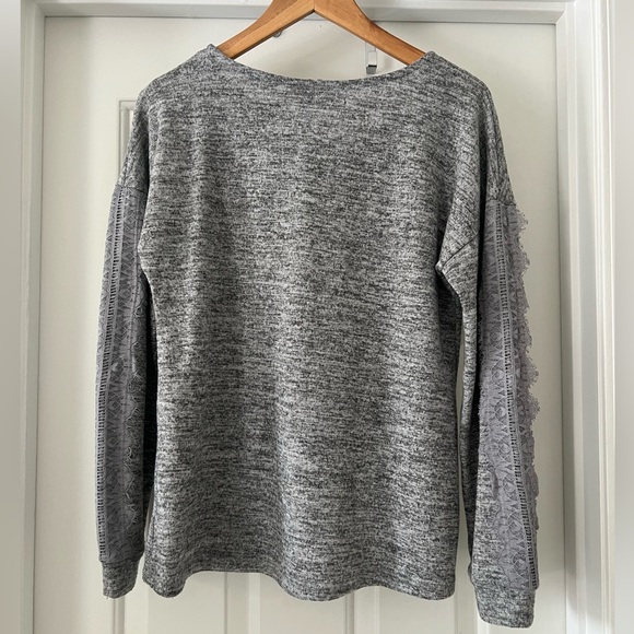 Gray Sweater w/ lace sleeve detail - Picture 2 of 4